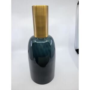 ARTERIORS Huff Optic NAVY BLUE Glass & ANTIQUE Brass Vase 6" L x 15" H